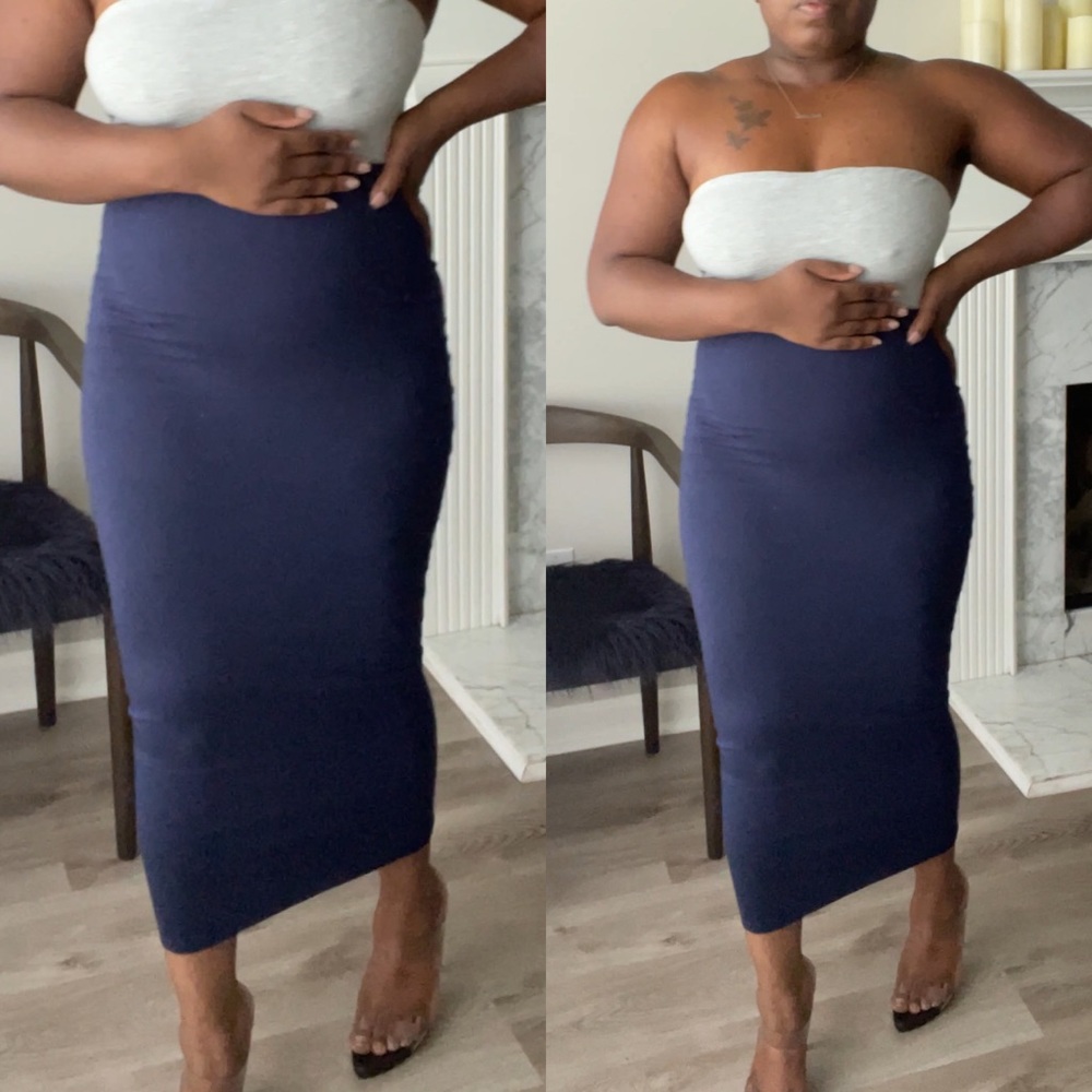 TAB NAVY BODYCON MAXI SKIRT